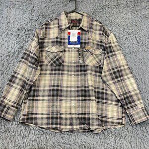 Men’s Extra Heavy Pearl Snap Plaid Flannel Outdoor Shacket Blue Tan Red 2XL NWT